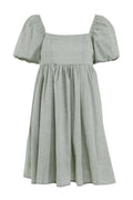 Cute Puff Sleeve Square Neck Linen Babydoll Mini Dress - Green