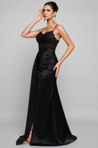 Liv Black Mesh Slit Maxi Dress