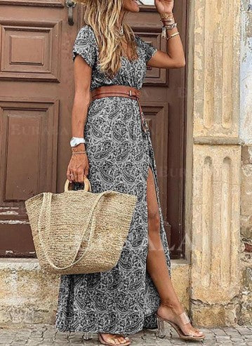 Zahira Exclusive Women's Floral Maxi Dress with High Side Slit Evening Wear Edit