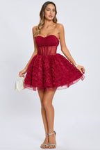 Gage 3D Floral Mesh Puffy Mini Dress
