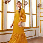 Round Neck Maxi Dress Lantern Sleeve Loose Maxi Dress