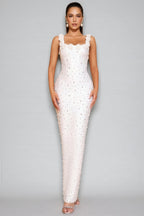 Maba White 3D Floral Maxi Dress