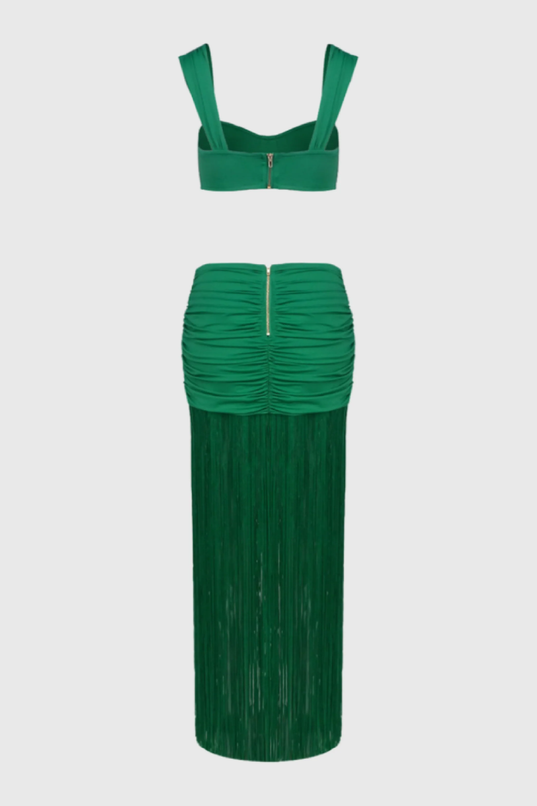 Darcy High-Waisted Strappy Fringed Maxi Dress
