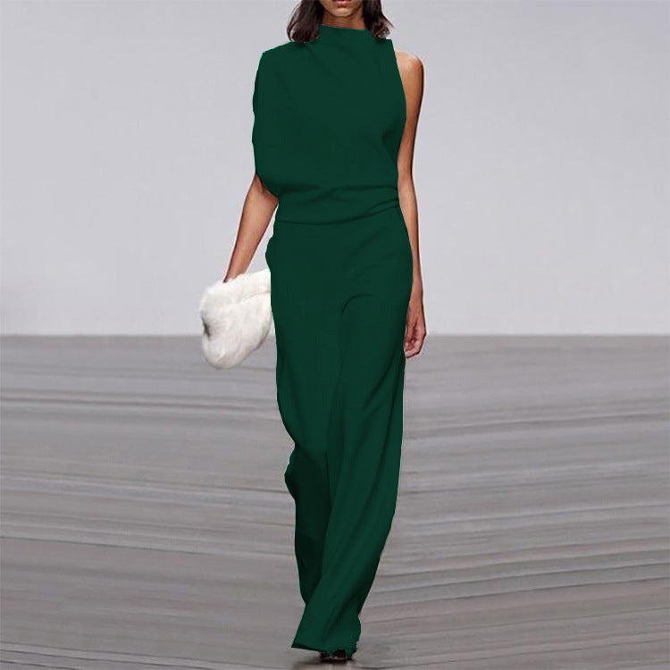 Solid Color One Shoulder Jumpsuit