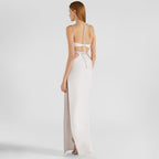 Rhinestone Strap Deep V-Neck Waist Cut Out High Split Bandage Maxi Dress