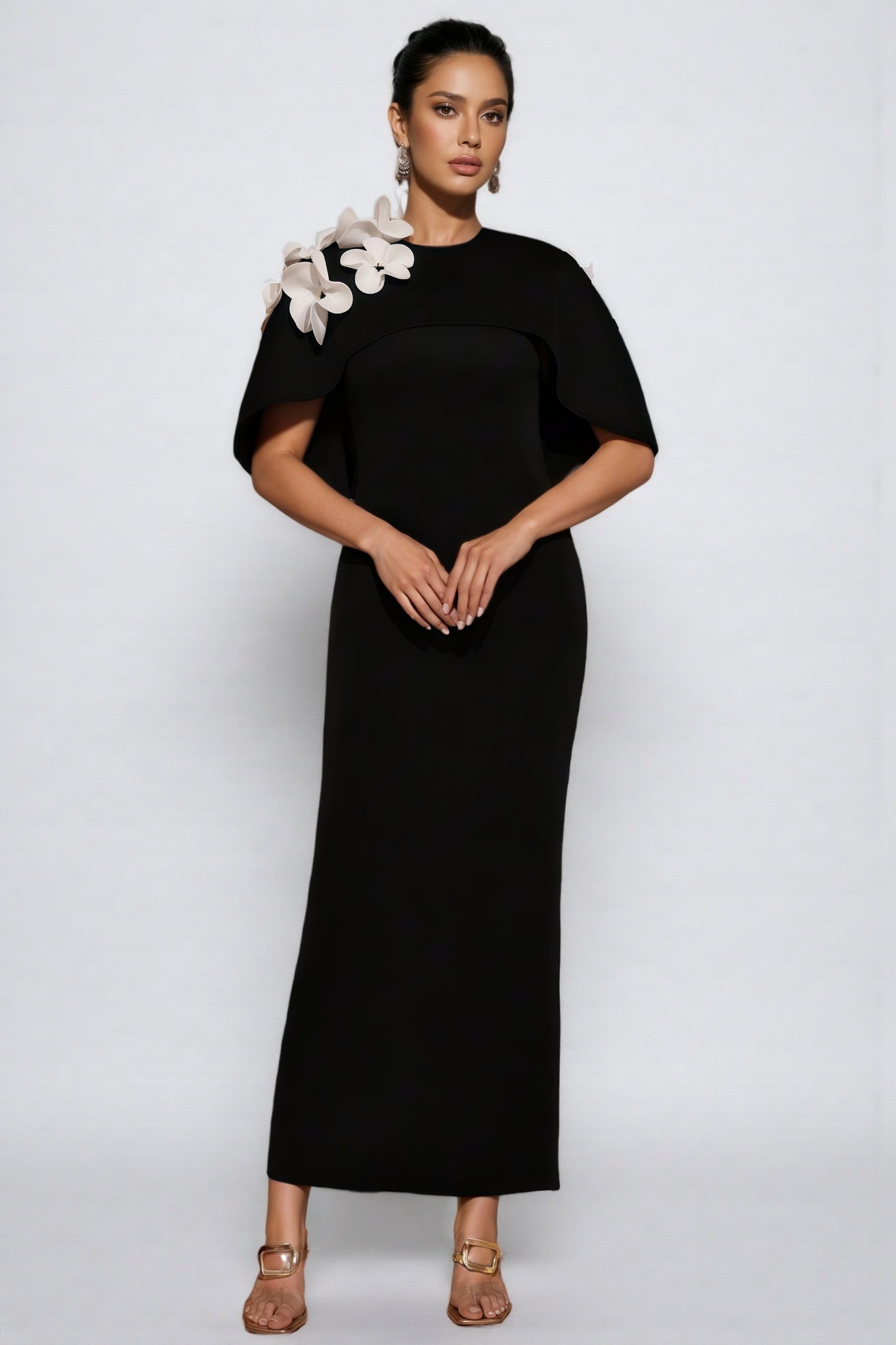 Elma Black 3D Floral Maxi Dress