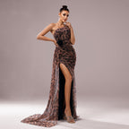 Slant Collar slim Fit Hip-Hugging Slit tail Dress