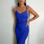 Tie Strap Cowl Back Open Back Bodycon Maxi Dress