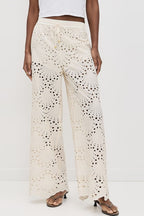 Lillah Embroidered Lace Shell Pattern Long Sleeve Loose Blouse