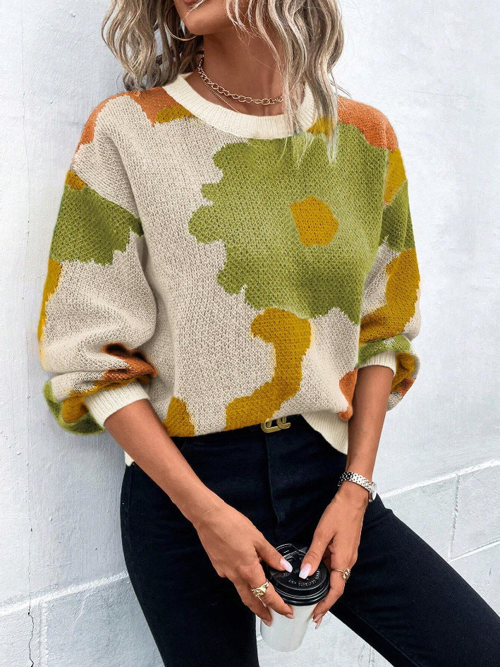 | Women's Floral Print Pullover Sweater