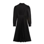 Lace Up Grommet Collar Bishop Sleeve Accordion Pleated Midi Dress