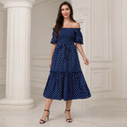 Elegant Woven High Waist Dress Long Dress