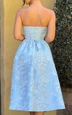 Jacquard Fabric Strapless Open Back Elegant Slim Midi Dress