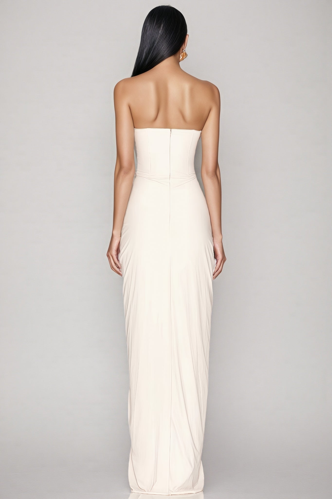 Tovarl White Plunge Fishbone Maxi Dress