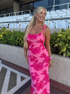 Burnout Floral Tie Shoulder Scoop Neck Bodycon Maxi Slip Dress