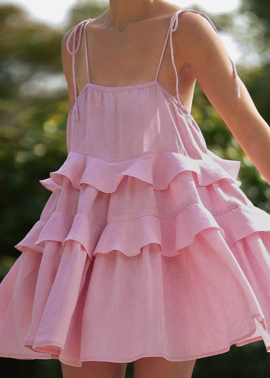 Square Neck Tie Shoulder Three Tier Ruffle Babydoll Mini Dress