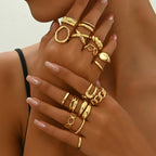 16-Piece Geometric Heart Open Ring Set