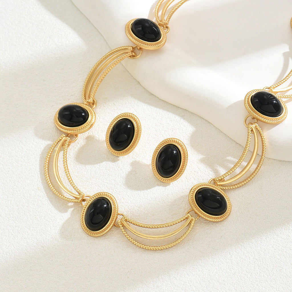 3-Piece Vintage Gemstone Earrings & Necklace Set