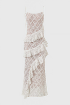 Nevah White Lace Frill Maxi Dress