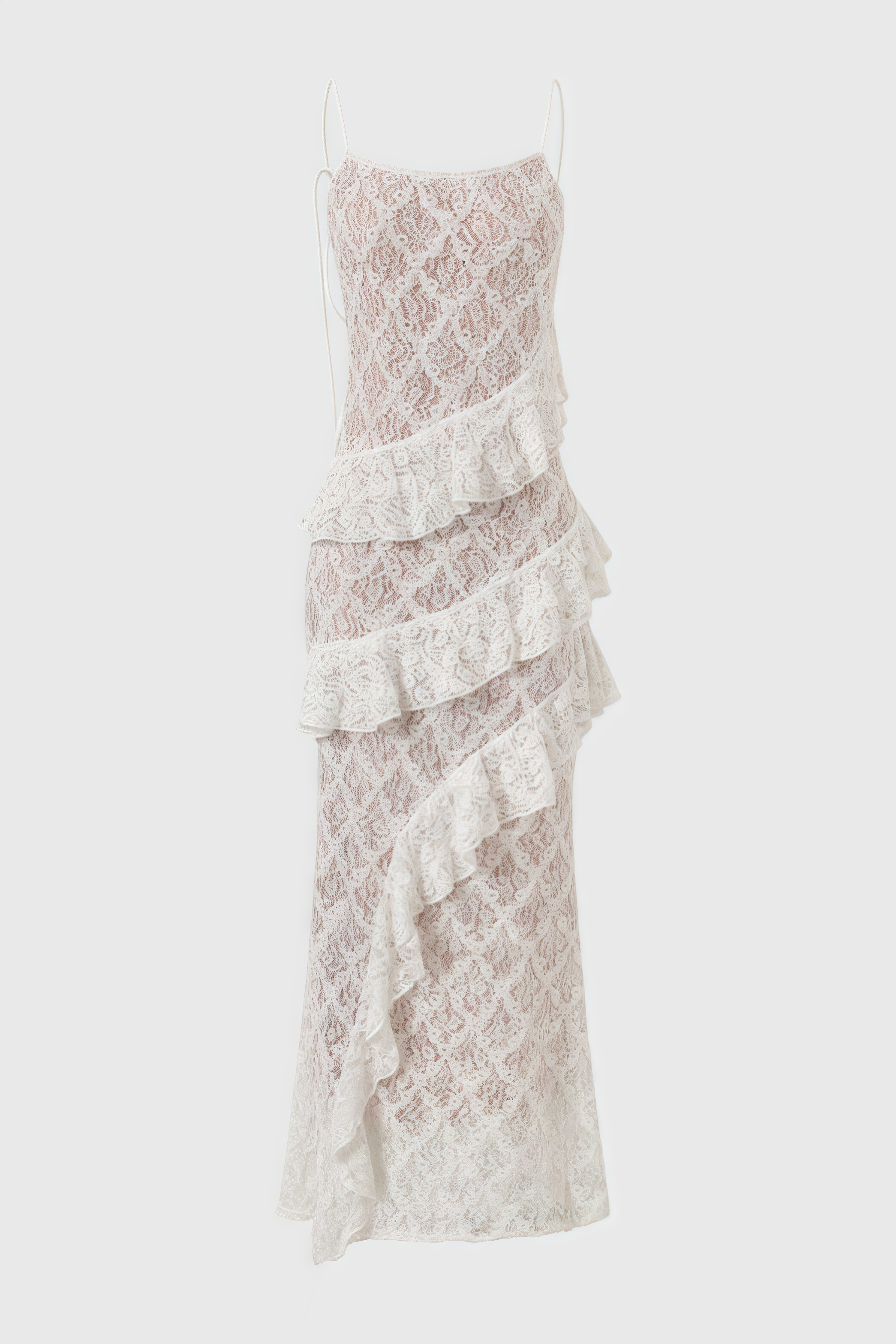 Nevah White Lace Frill Maxi Dress