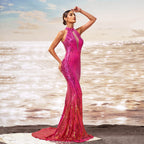 Round Neck Off-Shoulder Slim Fit Hip Sequin Dress