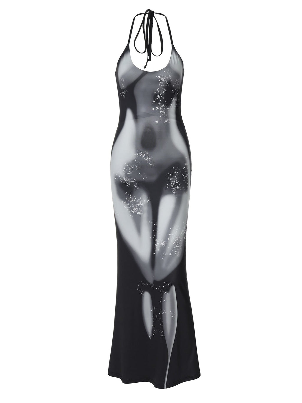 Halter Neck Trompe L'Oeil Body Print Water Droplet Maxi Dress
