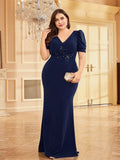 Puff Shoulder Short Sleeves Formal Gown