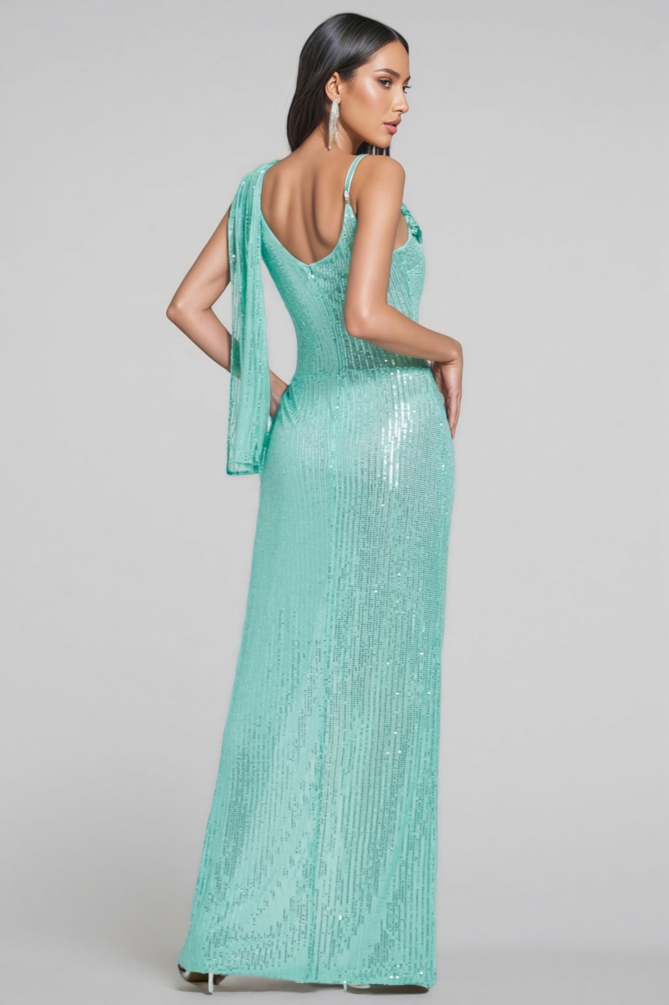 Nerissa Sequin Pressed Pleated Split Maxi Dress