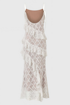 Nevah White Lace Frill Maxi Dress