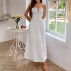 Spaghetti Strap Corset Bodice Bow Tie Tiered Pintuck Midi Dress