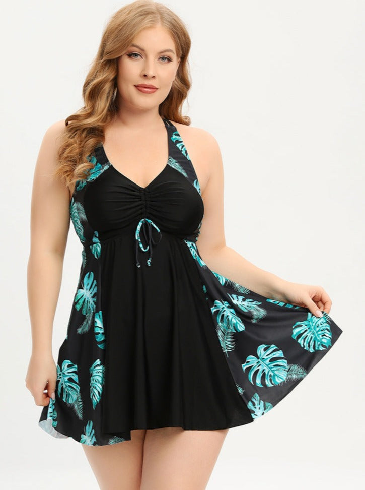 Valerie Minimalist Plus Size V Neck Swimsuit Dress with Cross Straps Evening Wear Edit