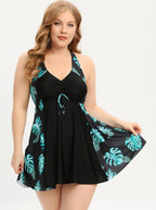 Valerie Minimalist Plus Size V Neck Swimsuit Dress with Cross Straps Evening Wear Edit