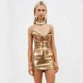 Sequin Cowl Neck Spaghetti Strap Bodycon Mini Dress