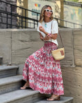 Summer Elastic Waist Large Swing Vacation Long Skirt Women