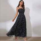 Suspender Dot Mesh High Waist Office Cami Dress