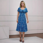 Cecilia Minimalist Women's Floral Pleated Maxi Dress Designer Edit
