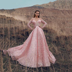 Off Shoulder Sweetheart Lace Long Sleeve Ball Gown