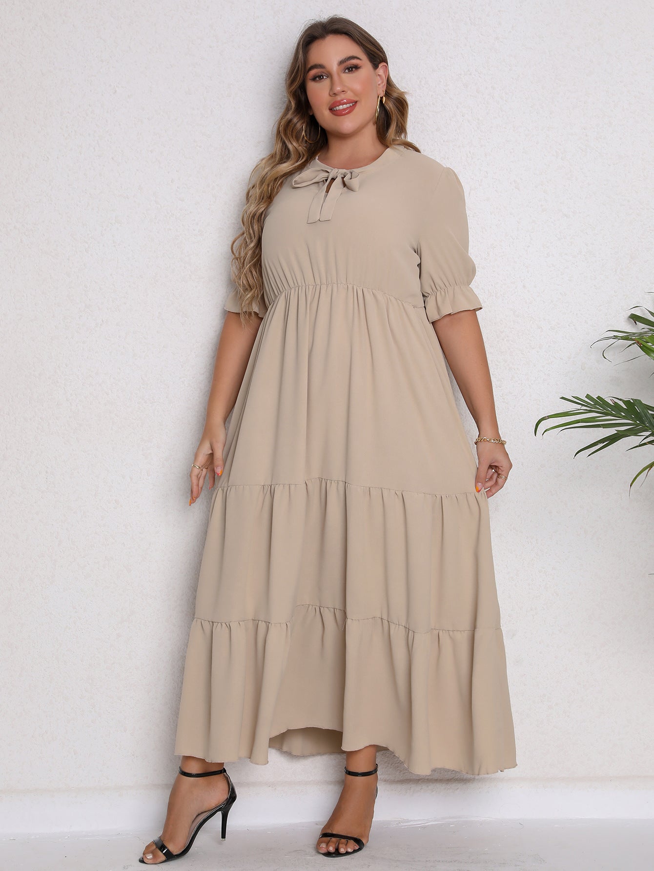 Day to Night Round Neck Short Sleeve Bow Dress