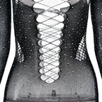 Off shoulder long sleeve beaded hollow out jumpsuit  | Festival Outfits Women