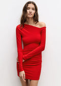 One Shoulder Long Sleeve Ruched Bodycon Mini Dress