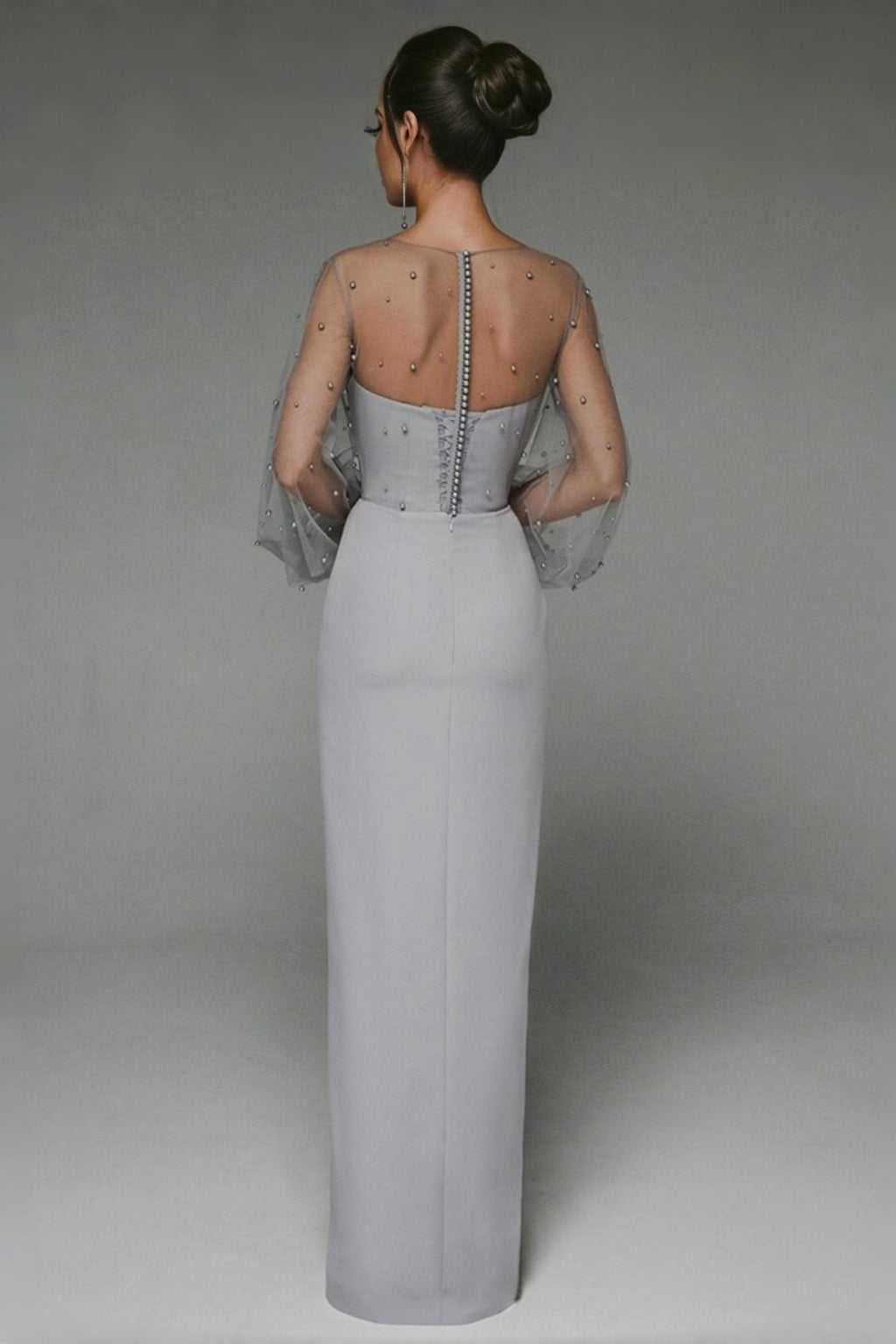 Alena Sheath Pearl Maxi Dress-Grey
