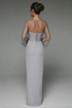 Alena Sheath Pearl Maxi Dress-Grey