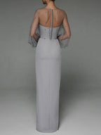 Strapless Puff Sleeves Shiny Glitter Wedding Dress