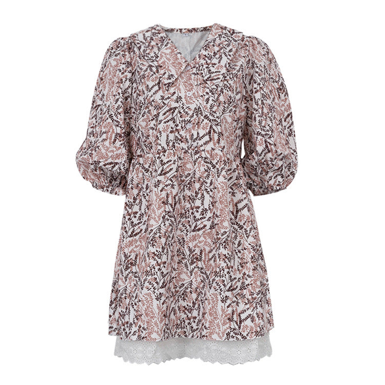 Mariola Minimalist Women's Blouse Dress with Floral Pattern and Puff Sleeves Everyday Luxe Edit