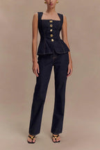 Stassi Denim High Waist Pocketed Straight Leg Jeans