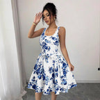 Nicolasa Premium Women's Floral Print Dress with Fitted Design and Swing Skirt Everyday Luxe Edit