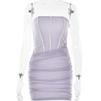 Strapless Corset Ruched Draped Bodycon Mini Dress