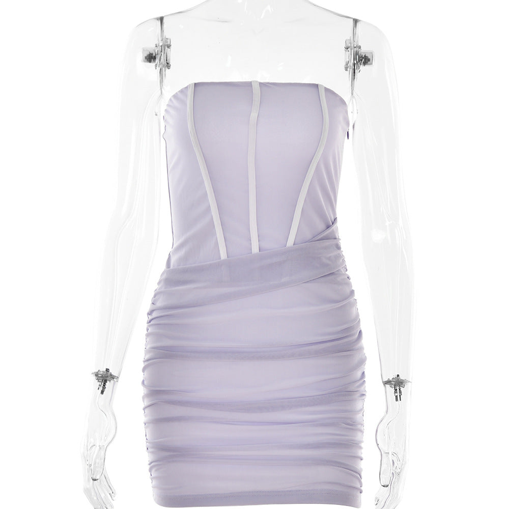 Strapless Corset Ruched Draped Bodycon Mini Dress