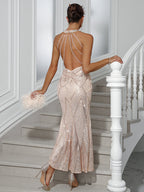 Round Neck Sequin Fitted Dress