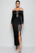 Lucfe Black Studded Bandage Maxi Dress